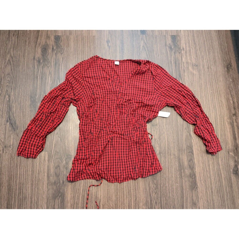 NWT Old Navy Blouse Shirt Women's Size Large Red Black Checkered